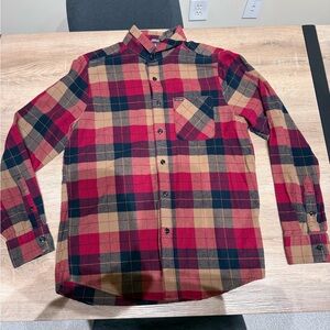 Casual Plaid Button-Down Shirt - Red and Tan
